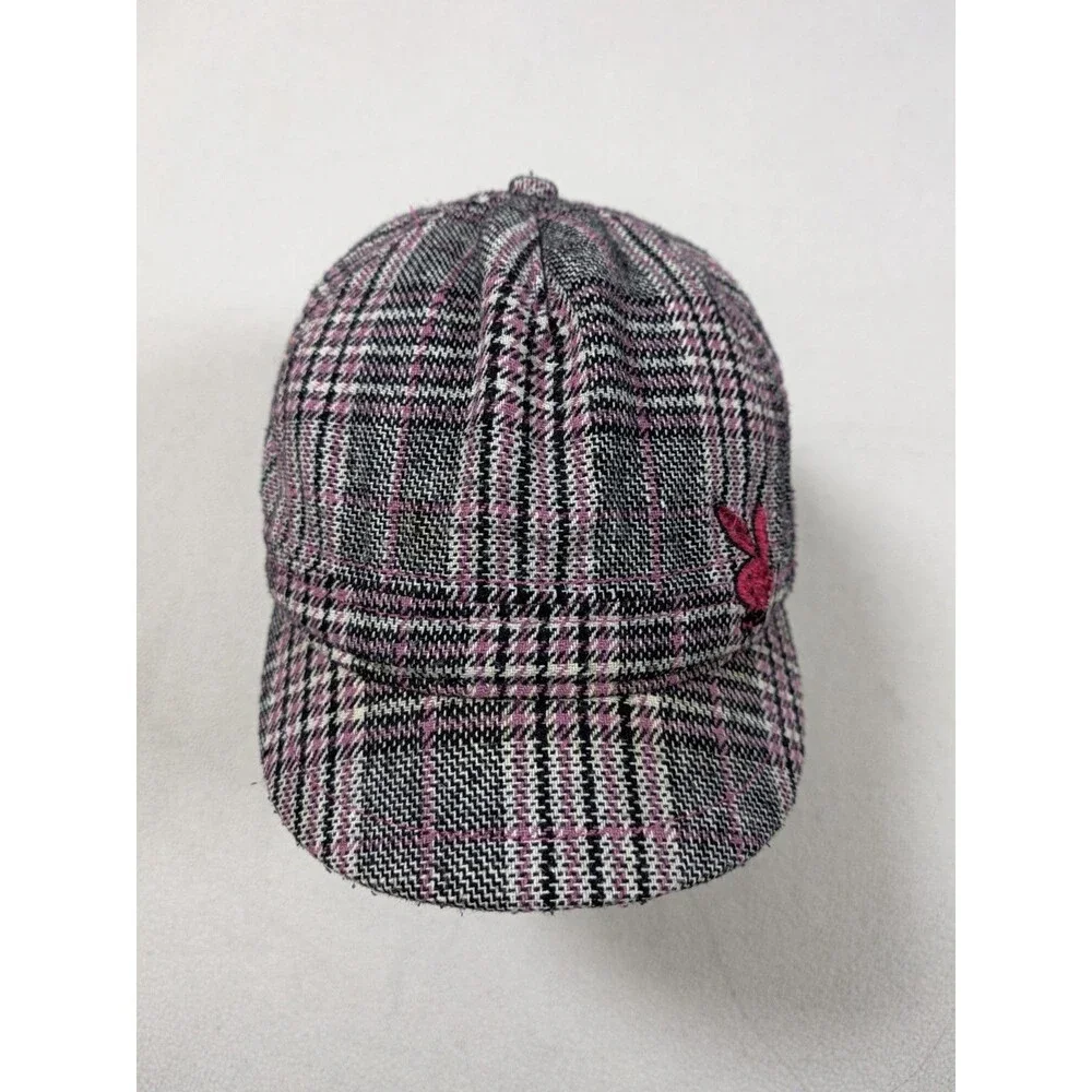 Vintage Retro Y2K Playboy Bunny Newsboy Pink Plaid Mesh Back Snapback Hat